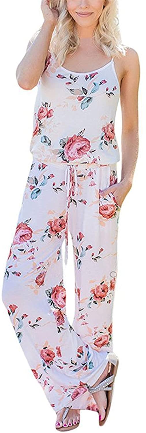 Price:$17.67 Womens Casual Jumpsuits Comfy Summer Rompers Spaghetti Strap Floral Printed Striped Jumpsuit with Pockets : Clothing, Shoes & Jewelry