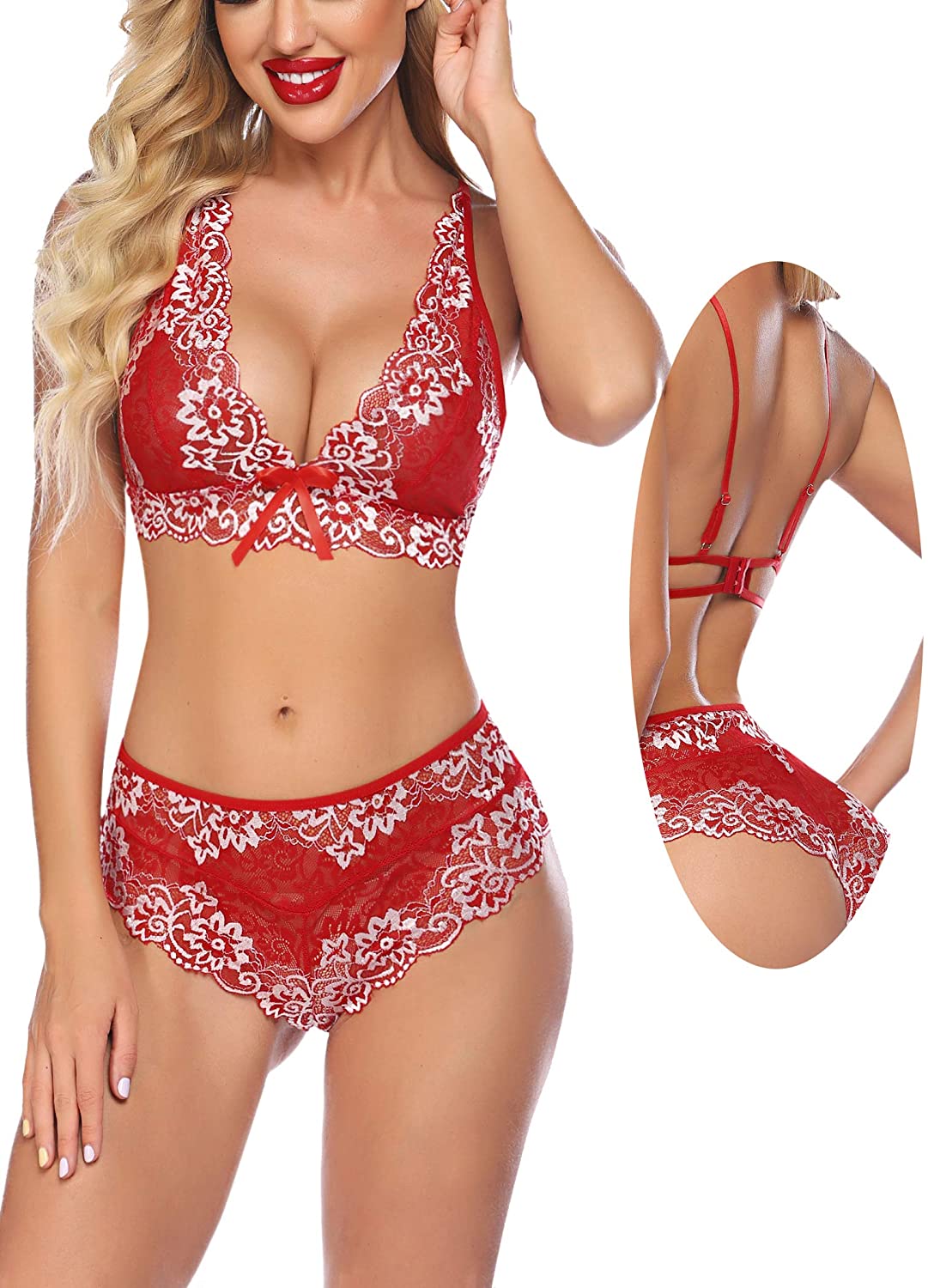 Price:$10.99 Lingerie for Women Sexy Bra and Panty Set 2 Piece Outfits Lace Babydoll Bodysuit at Amazon Women’s Clothing store