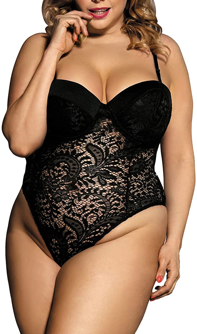Price:$19.49 Women Teddy Lingerie Plus Size Push up Cup Lace Bodysuit Lace Babydoll Mini Bodysuit at Amazon Women’s Clothing store