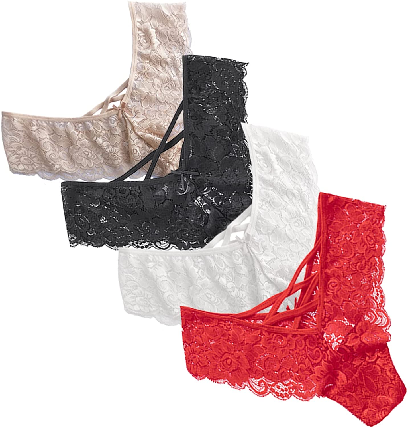 Price:$13.99 Sexy Lace V-back Thongs Criss Cross Panties 4 Pack : Clothing, Shoes & Jewelry