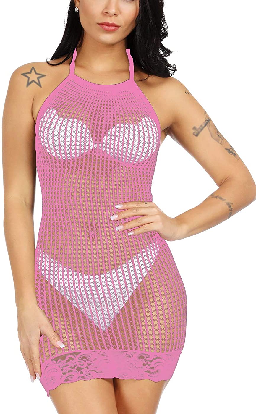 Price:$6.99 High-Elastic Women Fishnet Lingerie Mesh Chemise Babydoll Mini Dress Bodysuit One Size Pink: Clothing, Shoes & Jewelry