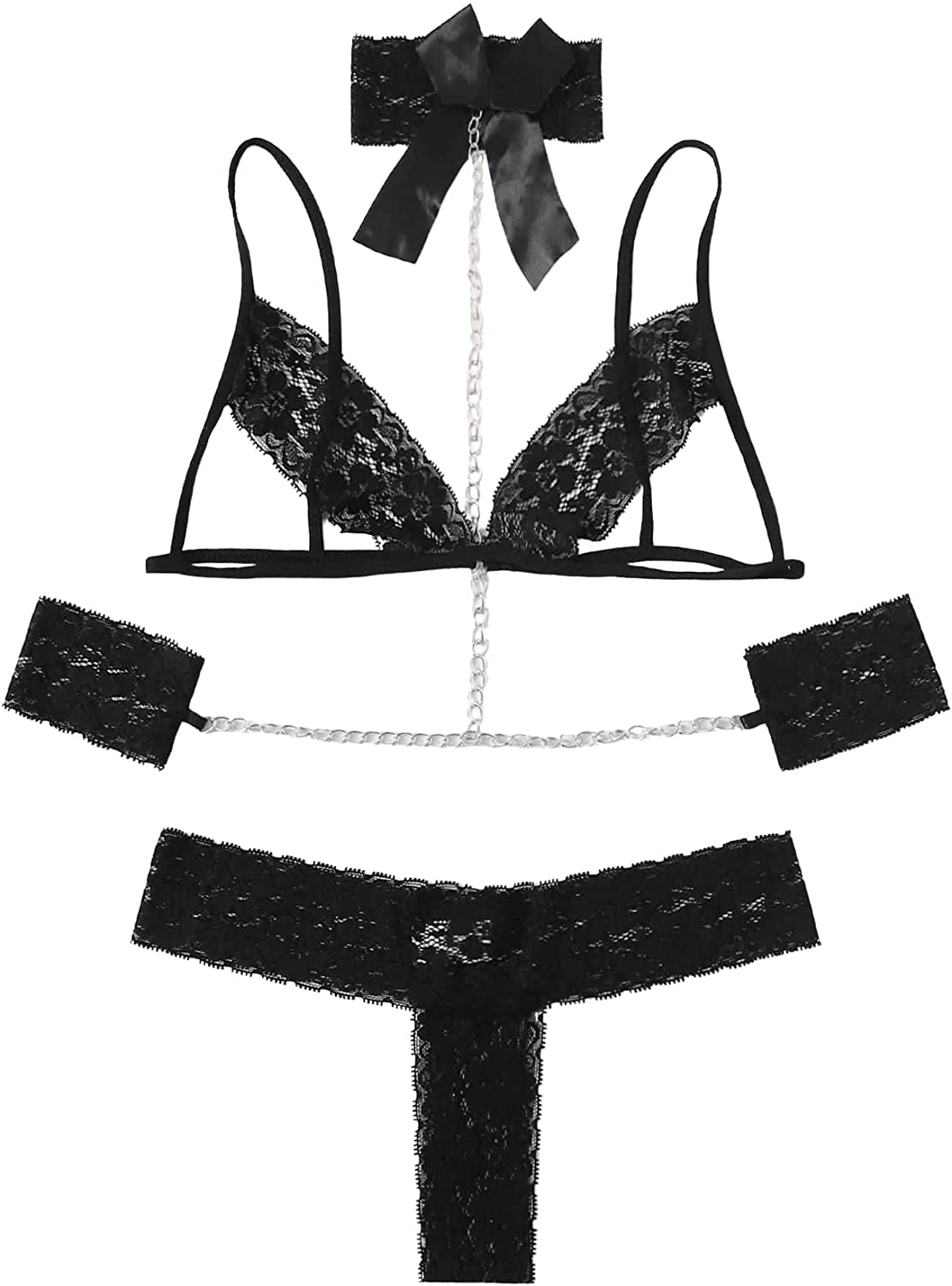 Price:$13.99 Women Floral Lace Lingerie Set with Chain Linked Choker Bralette Panty 2 Piece: Clothing, Shoes & Jewelry