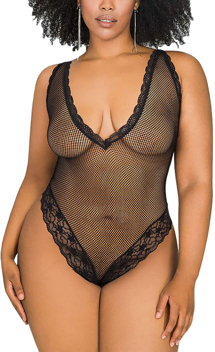 Price:$16.99 Women Sexy Lace Teddy Lingerie Fishnet Plus Size: Clothing, Shoes & Jewelry