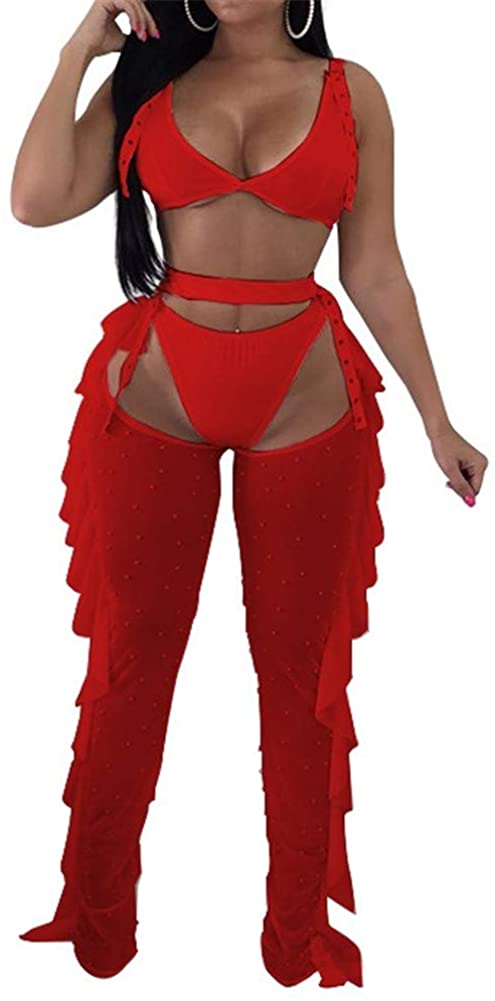 Price:$23.99 Women's Sexy Beading Pearl See Through Sheer Mesh 3 Piece Outfit Crop Top and Pants Sets Clubwear : Clothing, Shoes & Jewelry