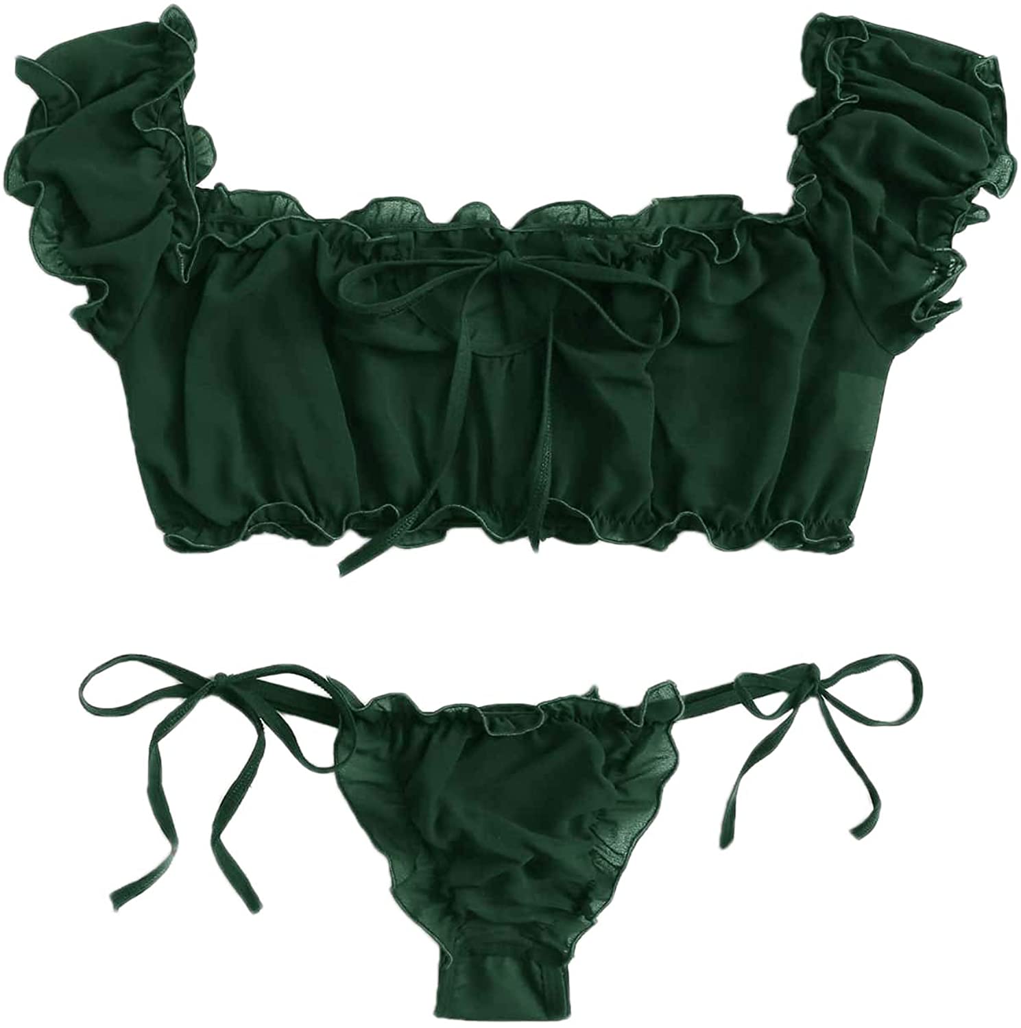 Price:$9.99 Women's Sexy Two Piece Self Tie Ruffle Trim Polka Dots Lingerie Set: Clothing, Shoes & Jewelry
