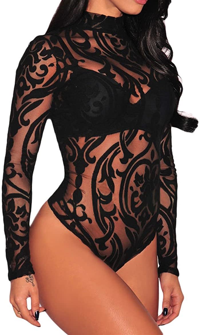 Price:$15.99 Womens Sexy Casual Party Work Bodysuit with Sleeves Jumpsuit Tops at Amazon Women’s Clothing store