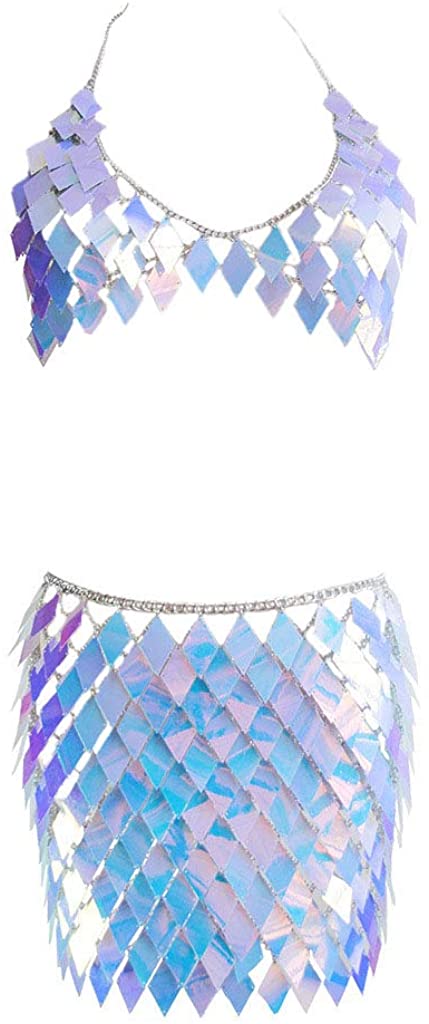 Price:$39.98 Womens Body Chain Harness Belly Chain Bra Jewelry Suit Sexy Necklace Skirt Bikini for Beach Party (Blue) : Clothing, Shoes & Jewelry