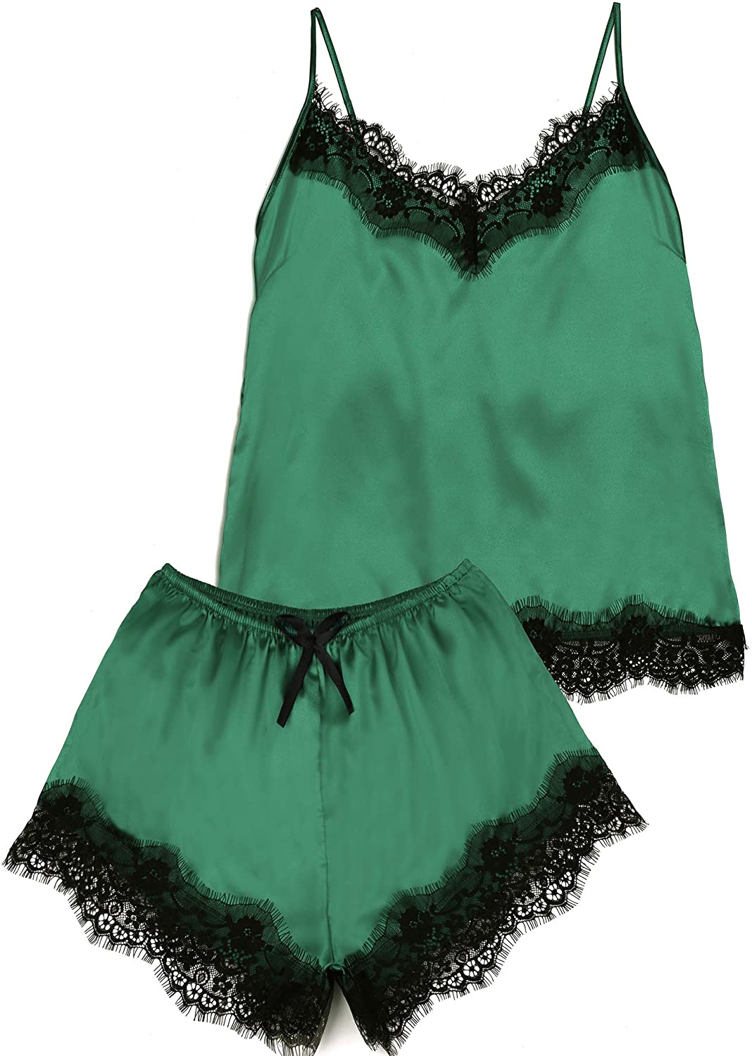 Price:$16.99 Women's Satin Pajamas Cami Set Silky Lace Nightwear Sexy Sleepwear Nightwear at Amazon Women’s Clothing store