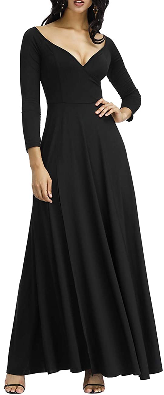 Price:$35.99 Women Long Sleeve Long Dresses Summer Black L at Amazon Women’s Clothing store