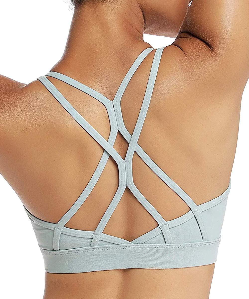 Price:$12.99 Padded Strappy Sports Bra for Women Sexy Cross Back Yoga Bras Workout Gym Casual Tops Activewear at Amazon Women’s Clothing store