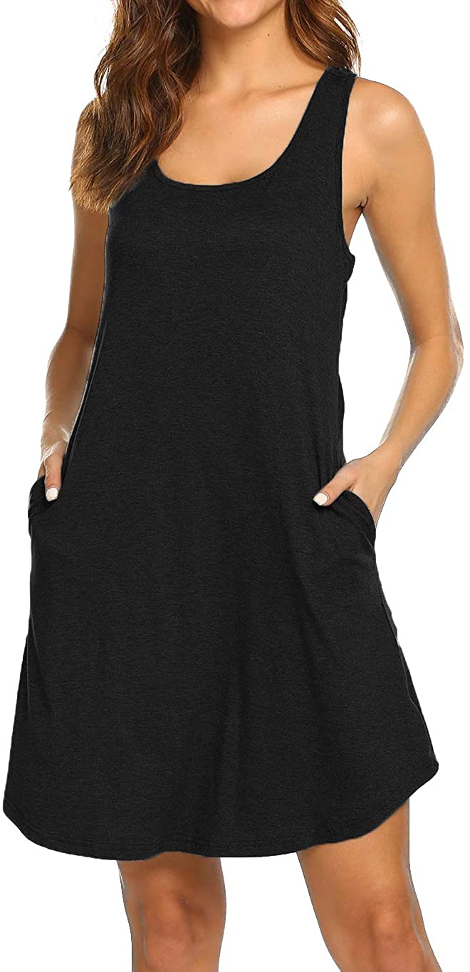 Price:$11.99 Womens Casual Scoop Neck Sleeveless Racerback Tunic Dress with Pockets at Amazon Women’s Clothing store