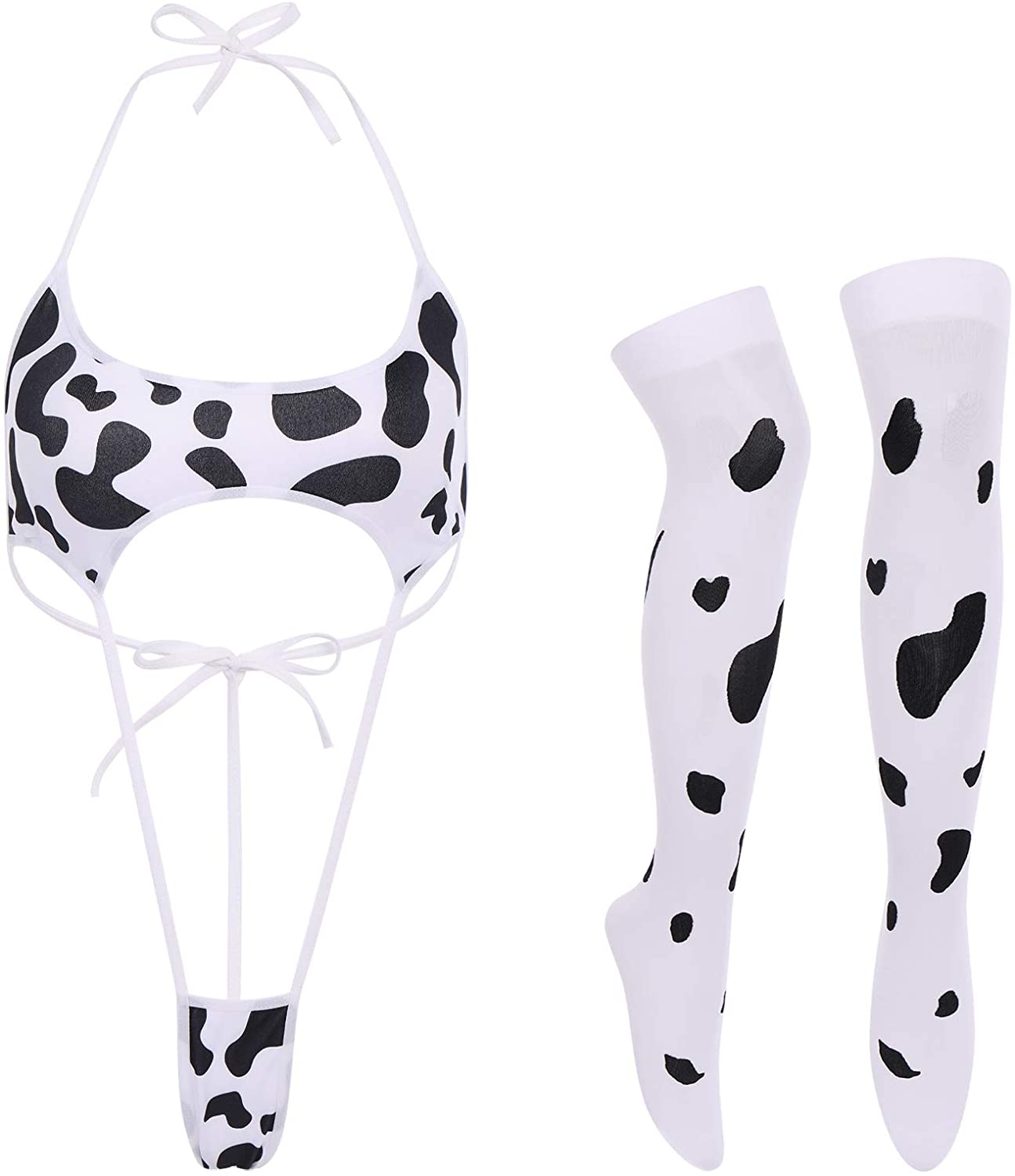 Price:$13.99 Cute Kawaii Cow Maid Cosplay Bikini Swimsuit Lingerie Bodysuit Halter Monokini Mini Apron Outfit Lolita Anime set Style D One Size: Clothing, Shoes & Jewelry