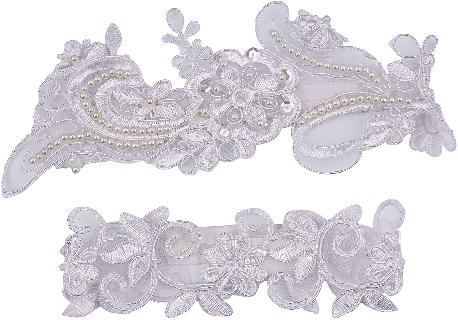 Price:$11.99 Garters for Bride, Bridal Garter Sexy Stretchy Lace Satin Pearl Rhinestone Garter Set : Clothing, Shoes & Jewelry
