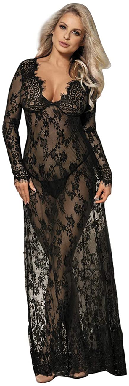 Price:$6.99 Plus Size Long Gown Lingerie Floral Lace Nightgown Lace Maxi Maternity Dress Big Size Swimwear Bikini Cover Up at Amazon Women’s Clothing store