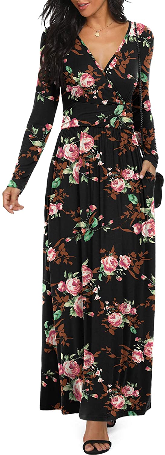 Price:$30.99 Women Long Sleeve Deep V Neck Loose Plain Long Maxi Casual Dress : Clothing, Shoes & Jewelry