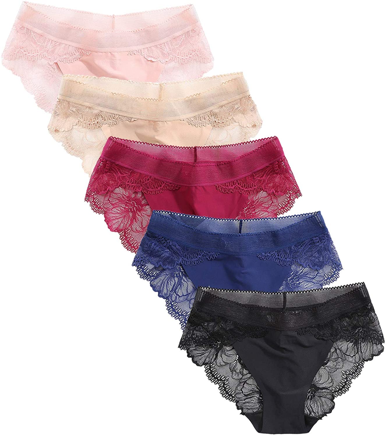 Price:$16.99 Women's Underwear Lace Bikini Panties Silky Comfy Lace Briefs Pack of 5 at Amazon Women’s Clothing store