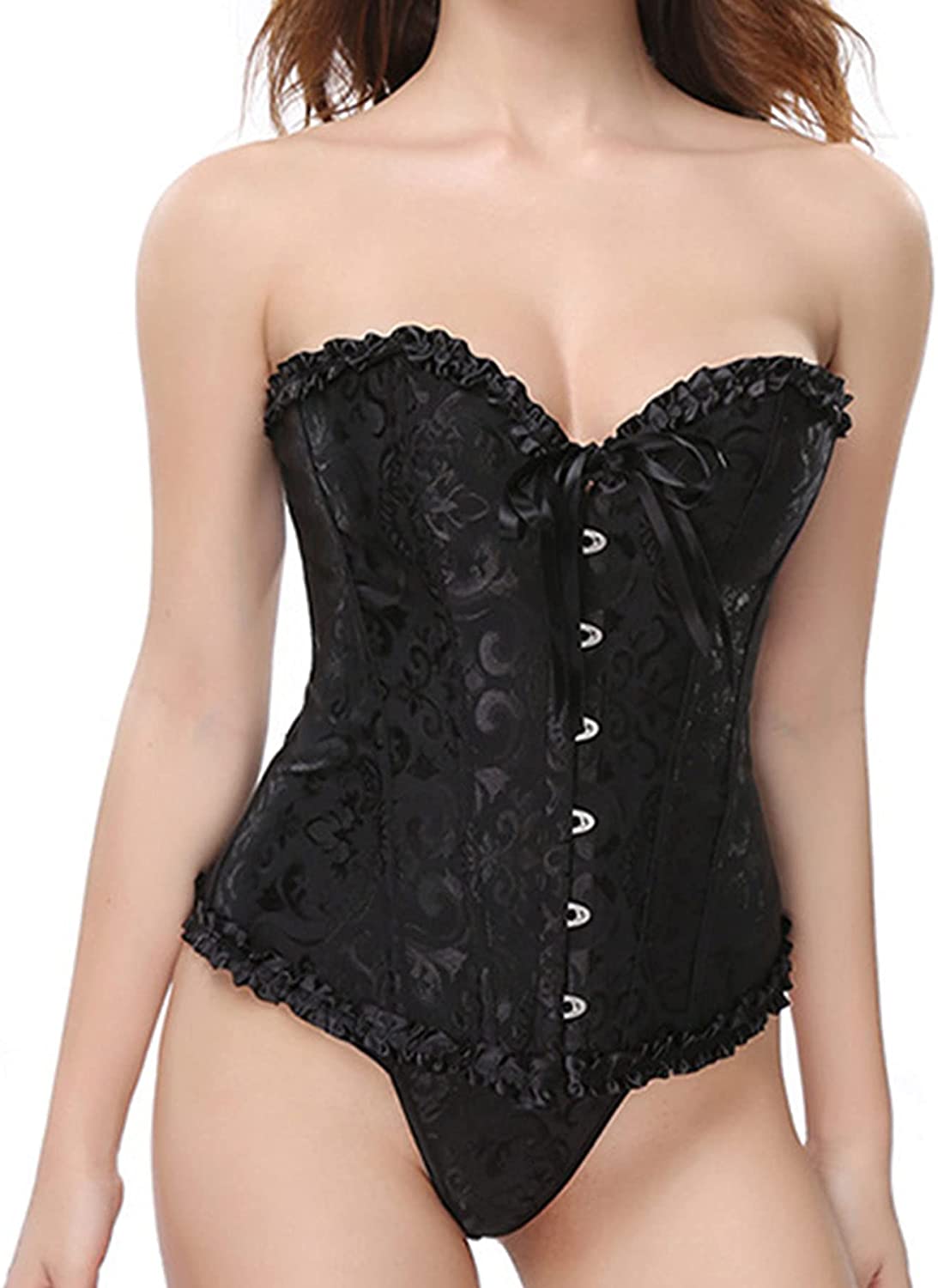 Price:$24.88 Women's Sexy Strapless Boned Corset Lace Up Overvbust Waist Cincher Bustier Bodyshaper: Clothing, Shoes & Jewelry
