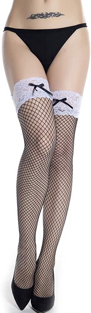 Price:$7.99 Lace Black Over Knee Socks Fishnet Stockings Pantyhose Non-slip Long Knee Boot Thigh High Socks for Women (Lace fishnet stockings) at Amazon Women’s Clothing store
