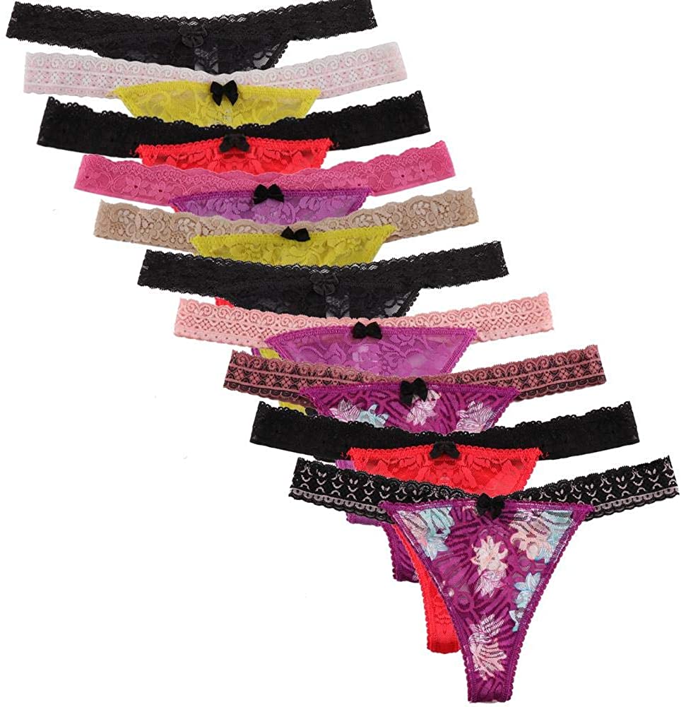 Price:$13.29 10 Pack of Thongs,Variety of Lace T-Backs for Women Bulk Thong Underwear Panties : Clothing, Shoes & Jewelry