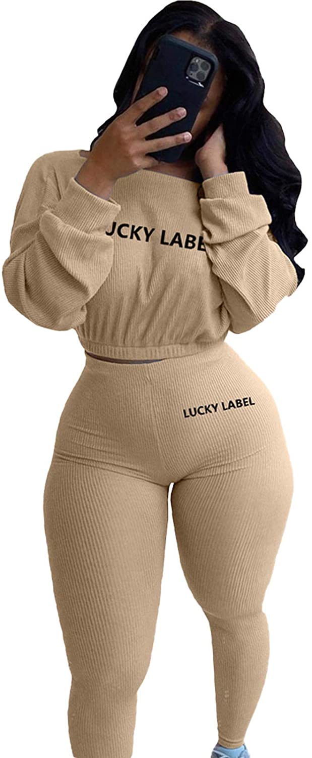 Price:$26.99 2 Piece Outfits Sweatsuit Set - Long Sleeve Ribbed Crop Top + Skinny Long Pants Tracksuit Jogger Set at Amazon Women’s Clothing store