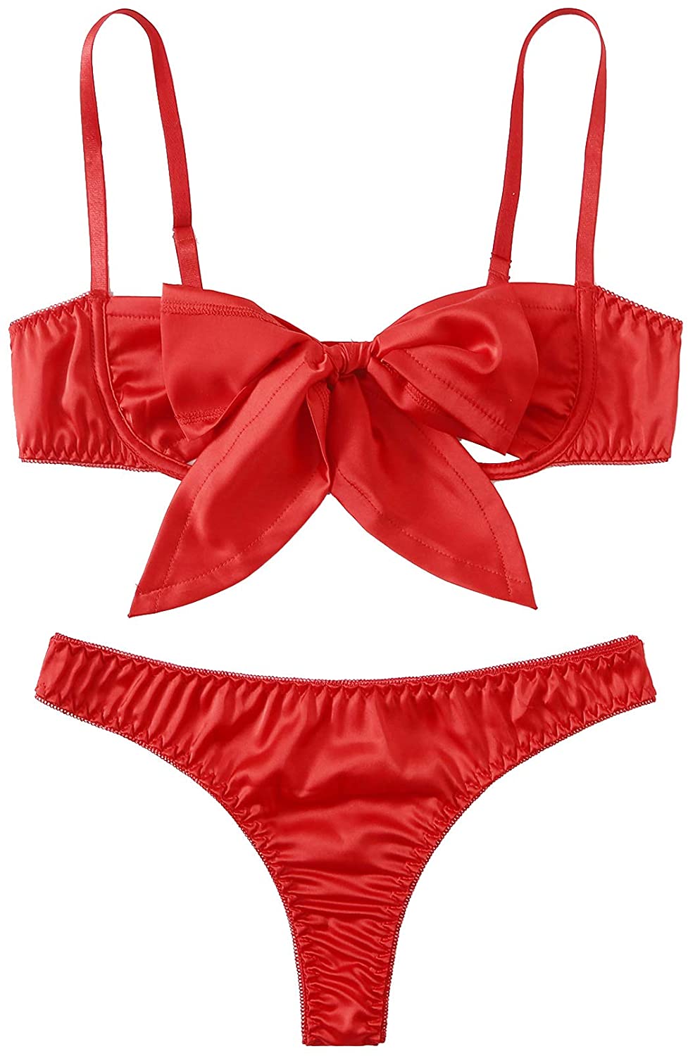Price:$14.99 Women's 2 Piece Bow Tie Silk Satin Strap Bralette Bra and Panty Lingerie Set: Clothing, Shoes & Jewelry