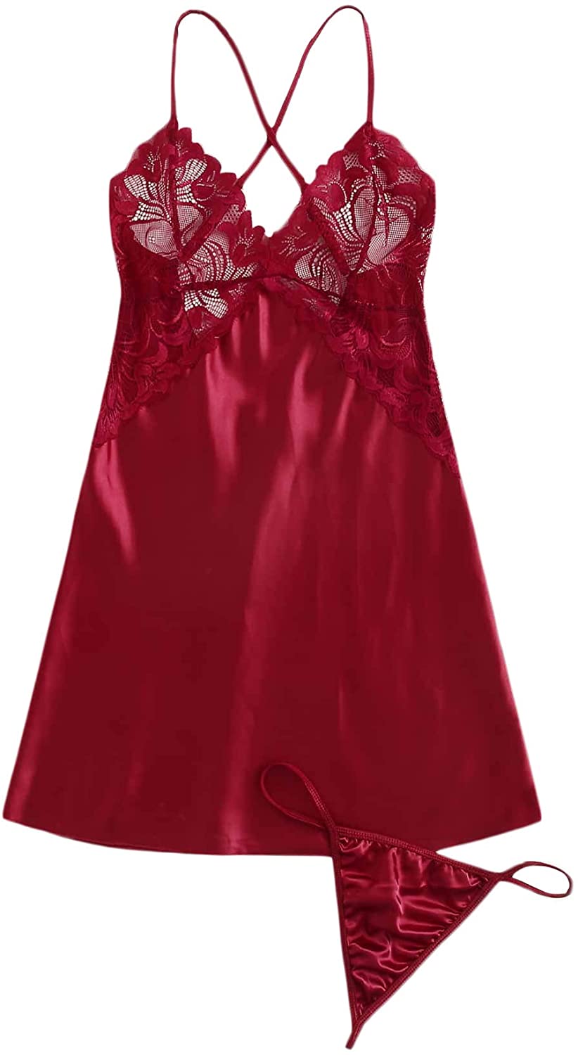 Price:$11.99 Women's Lingerie Nightwear Satin Sleepwear Lace Chemise Mini Teddy at Amazon Women’s Clothing store