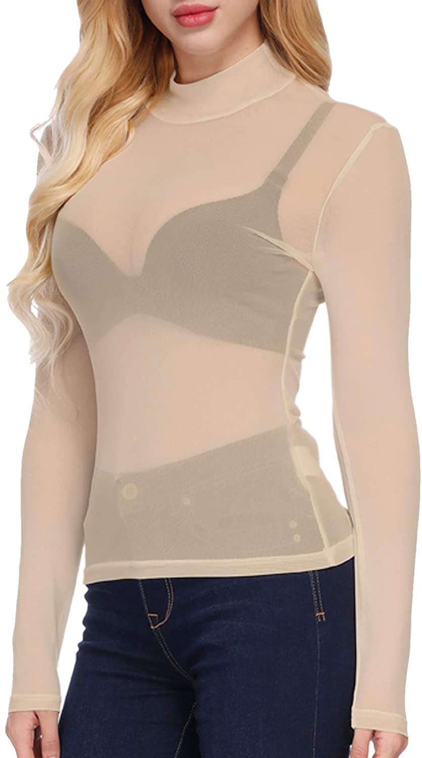 Price:$6.99 Kasin Women's Mesh Tops Long Sleeve Sheer Blouse Sexy Shirt High Neck Clubwear : Clothing, Shoes & Jewelry