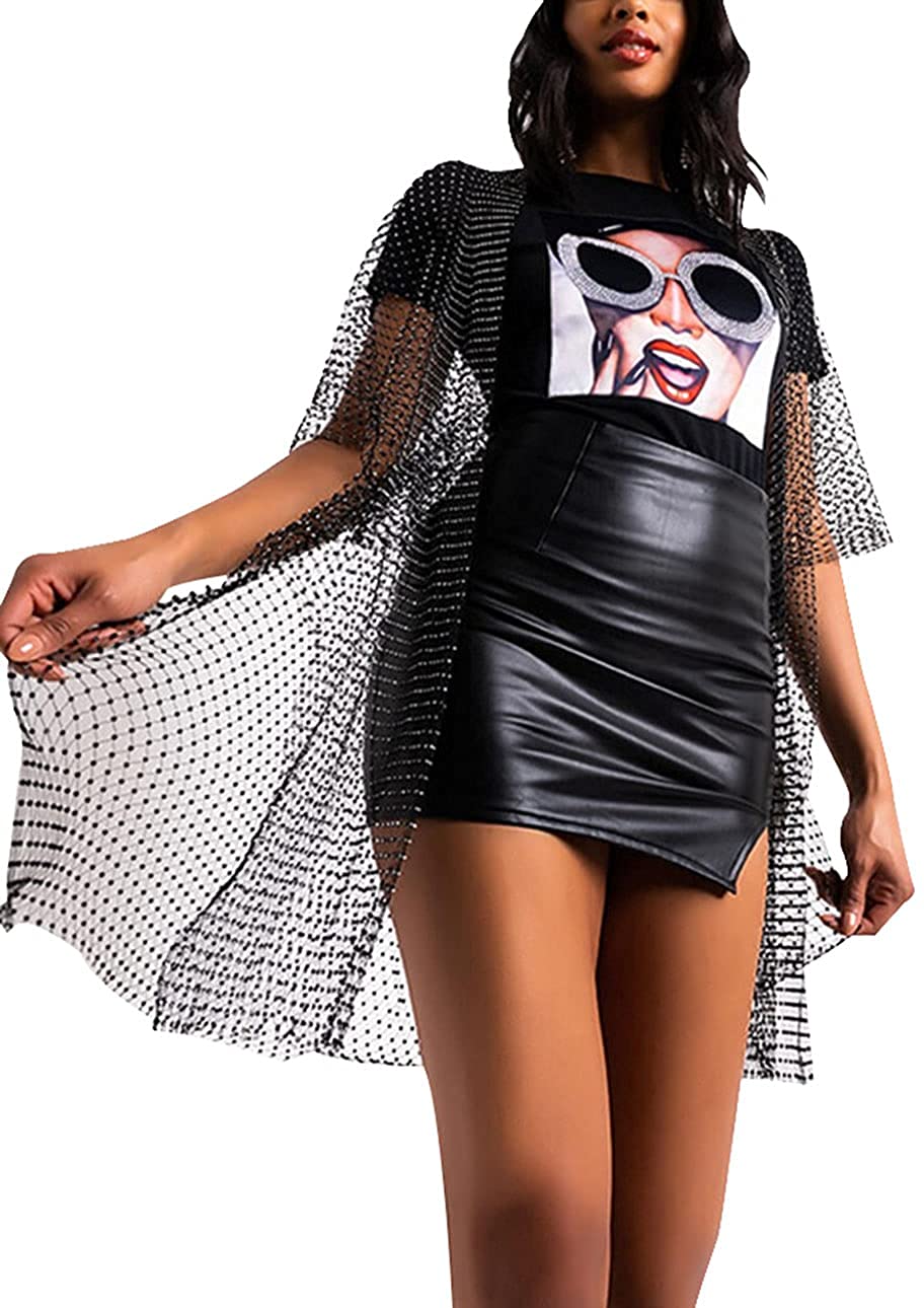 Price:$45.96 Rhinestone Mesh See Through Wrap Cover up Tops Sexy Fishnet Hollow Bikini Dress Beach Swimwear Side Slit Open Rave Festival at Amazon Women’s Clothing store