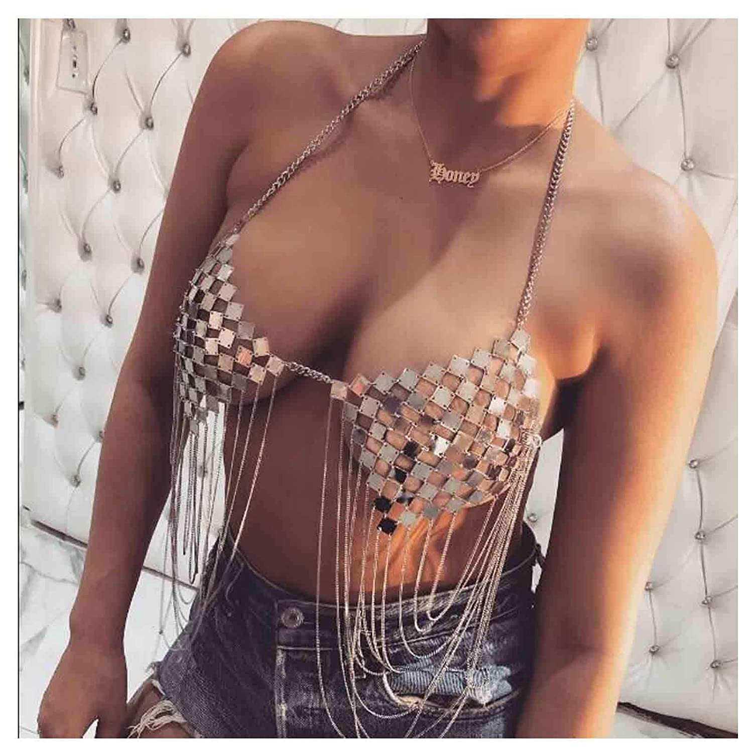 Price:$23.50 Hollow Bra Top Chain Bralette Body Chain Jewelry Gold Tassel Bikini Chain Nightclub Party Festival Bikini Bra Harness Chain Accessories Jewelry for Women and Girls : Clothing, Shoes & Jewelry