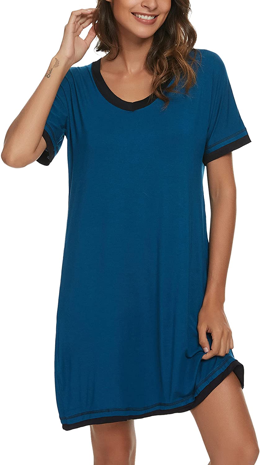 Price:$6.99 Soft Sleepwear Womens Short Sleeve Nightgowns Knit Sleepshirts V Neck Night Shirts S-XXL at Amazon Women’s Clothing store
