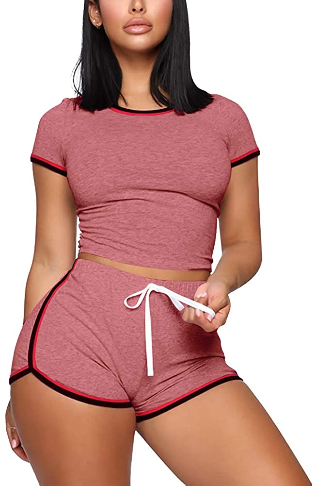 Price:$11.99 2 Piece Shorts Set - Sexy Outfits Crop Top + Shorts Tracksuit at Amazon Women’s Clothing store