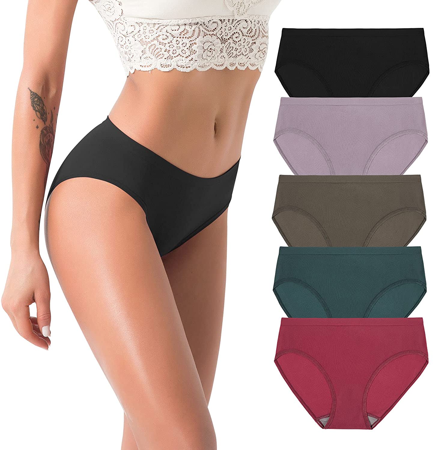 Price:$15.99 Seamless Hipsters Underwear No show Full Coverage Bikini Panties Breathable Stretch Briefs 5 Pack at Amazon Women’s Clothing store