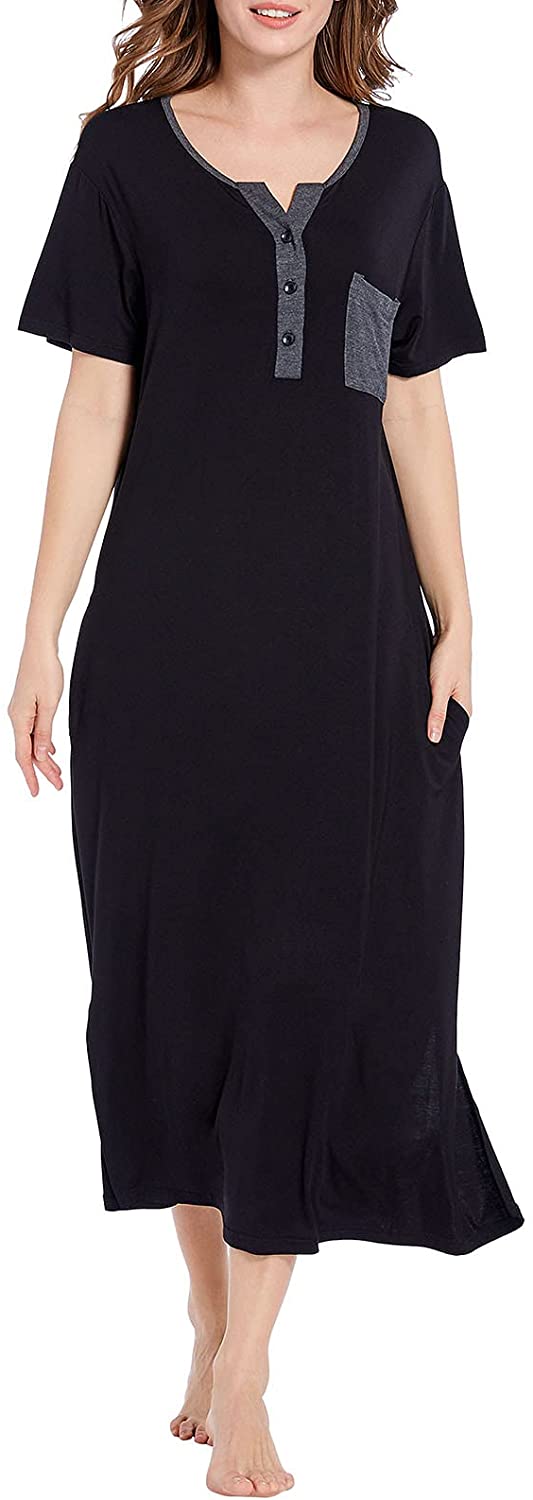 Price:$11.79 Women's Nightgowns Loungewear V Neck Casual Comfy Sleepwear Short Sleeve Nightshirt at Amazon Women’s Clothing store