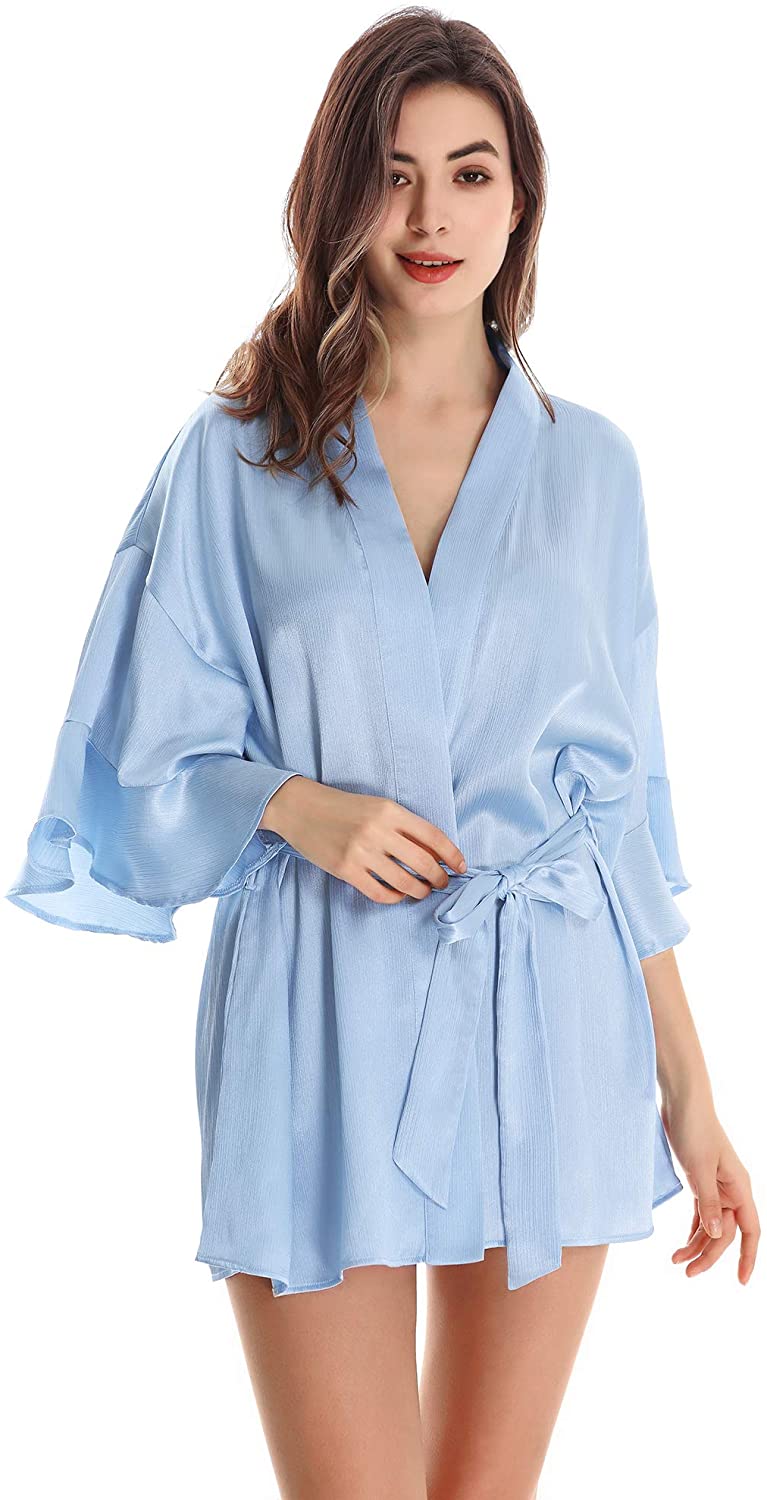 Price:$19.99 Silk Kimono Robes for Women Sexy Bridesmaid Bridal Party Robes at Amazon Women’s Clothing store