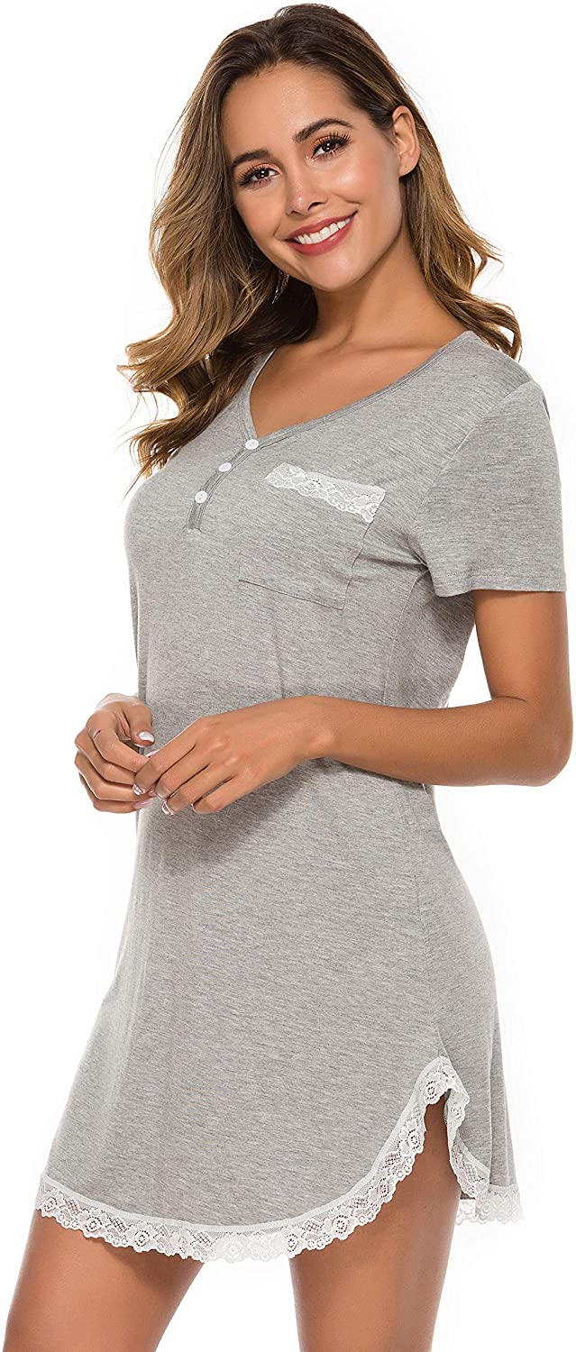 Price:$14.99 Nightgowns for Women, Pleated Night Gowns for Ladies Soft Sleep Night Shirts Short Sleeve Sleepwear with Pockets at Amazon Women’s Clothing store
