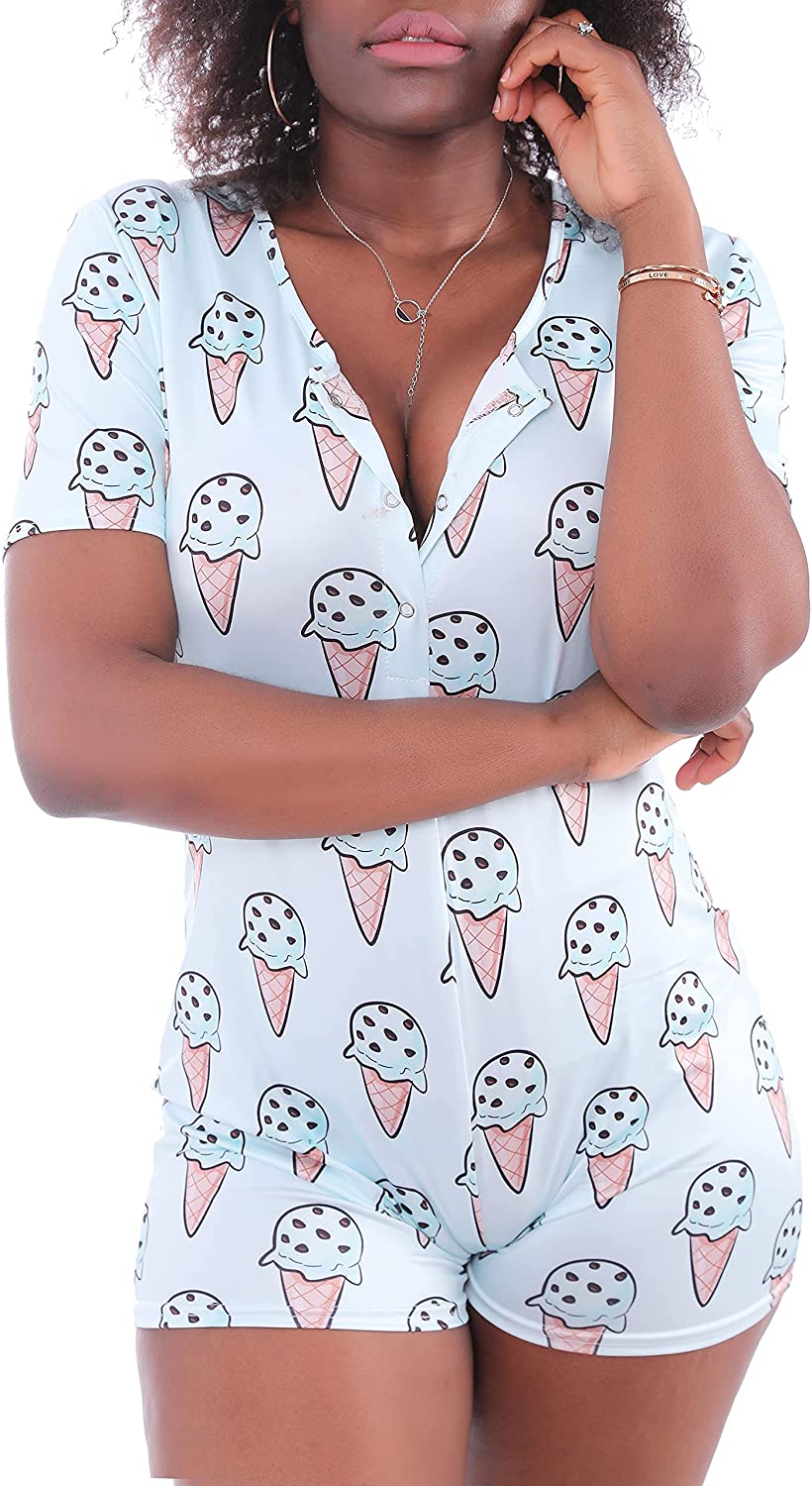 Price:$14.99 Short Sleeve Onesies for Women, Onesie Pajamas for Women Shorts ( Ice Cream, S ) : Clothing, Shoes & Jewelry