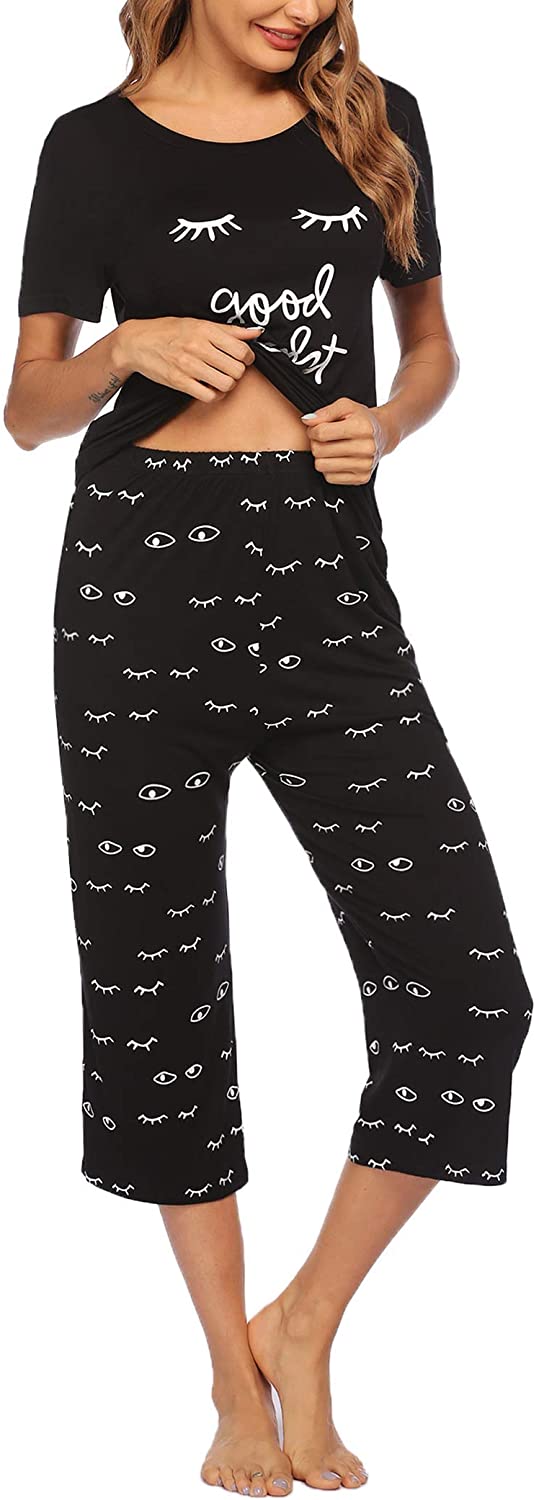 Price:$20.99 Women's Pajama Set Short Sleeve Top with Capri Pants Pjs Sets Printed Pajamas for Women at Amazon Women’s Clothing store
