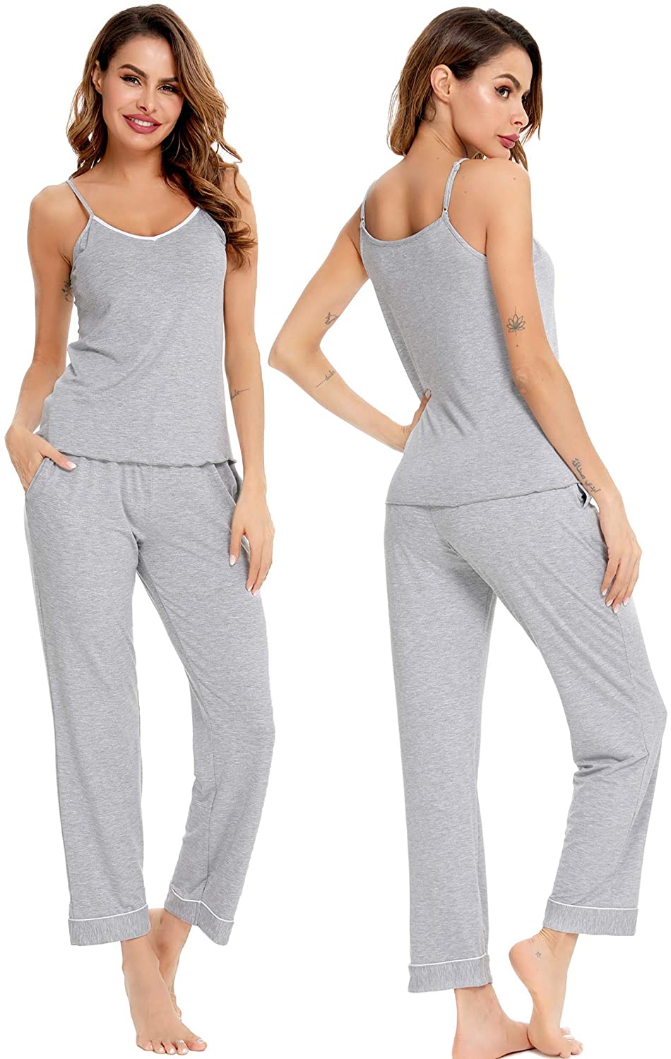 Price:$16.99 Women's Pajamas Set V-Neck Two Piece Sleepwear Spaghetti Strap Sleeveless Nightwear at Amazon Women’s Clothing store