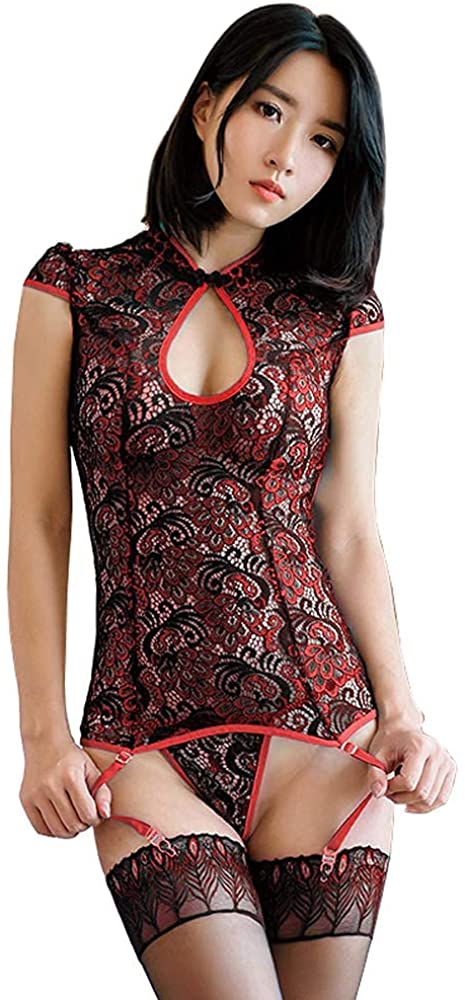 Price:$15.99 Lingerie Set Sexy Exotic Underwear with Peacock Element, Lace Pajamas Transparent Cheongsam Anime Cosplay Costume : Clothing, Shoes & Jewelry