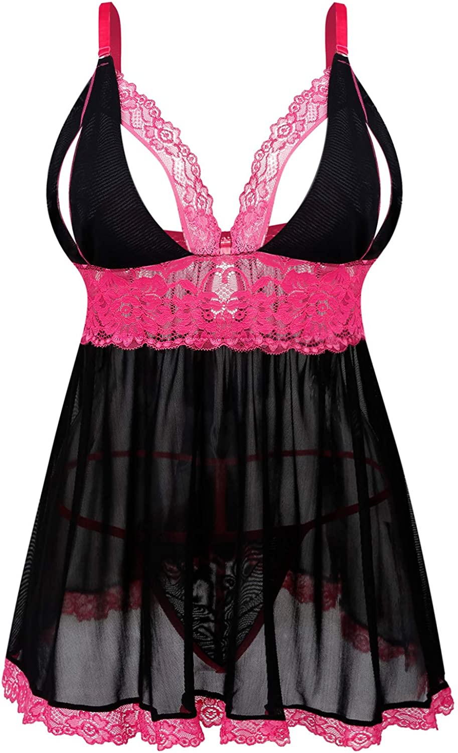 Price:$12.99 Women's Sexy Plus Size Lingerie - Split Cup Lace Babydoll Sleepwear Chemise Set 2XL,3XL,4XL at Amazon Women’s Clothing store