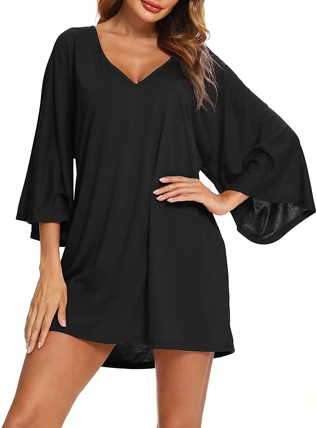 Price:$5.99 Sleep Shirts Short Sleeve Nightgowns Soft V Neck Nightshirts Loose Pajamas Sleepwear for Women S-XXL at Amazon Women’s Clothing store