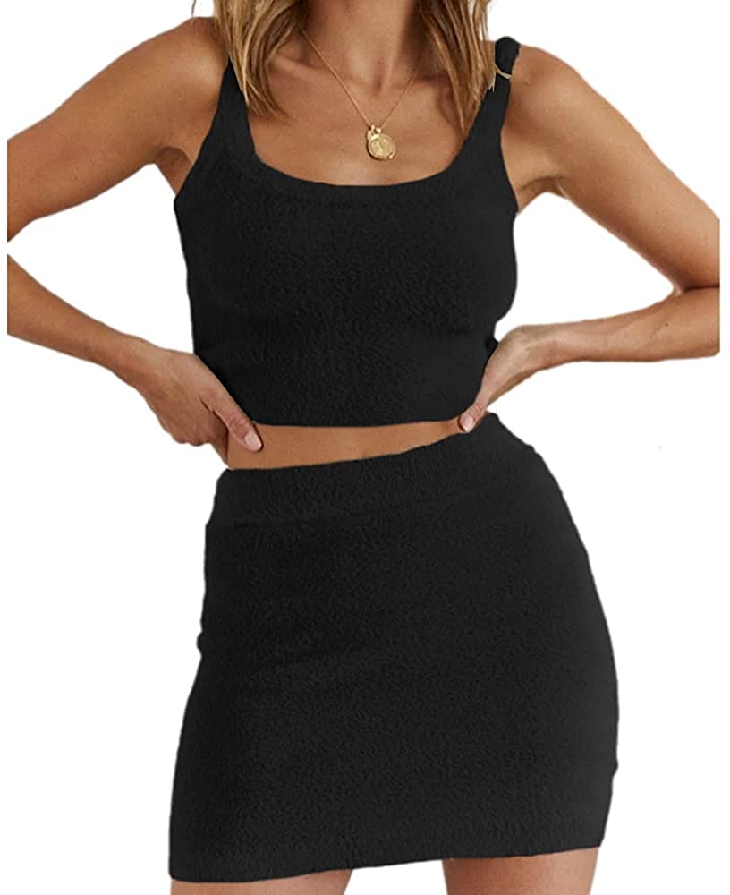Price:$25.99 Womens 2-Piece Knitted Sleeveless Crop Top and Mini Skirt Nightwear Lounge Pajama Set Outfit at Amazon Women’s Clothing store