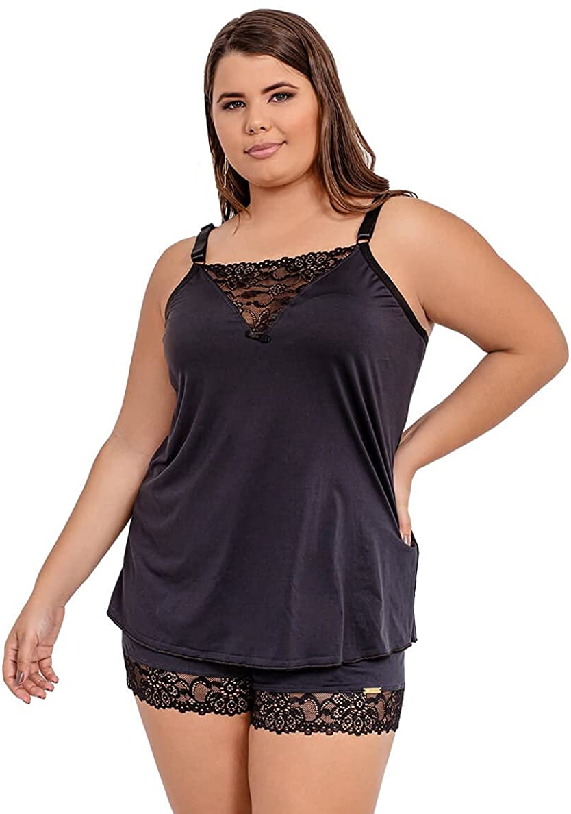 Price:$26.00 Lingerie Sleepwear Womens Sexy Lace Lingerie Plus Size Sleeveless Pajamas Cami Top and Shorts Set Nightwear Pjs Sets at Amazon Women’s Clothing store