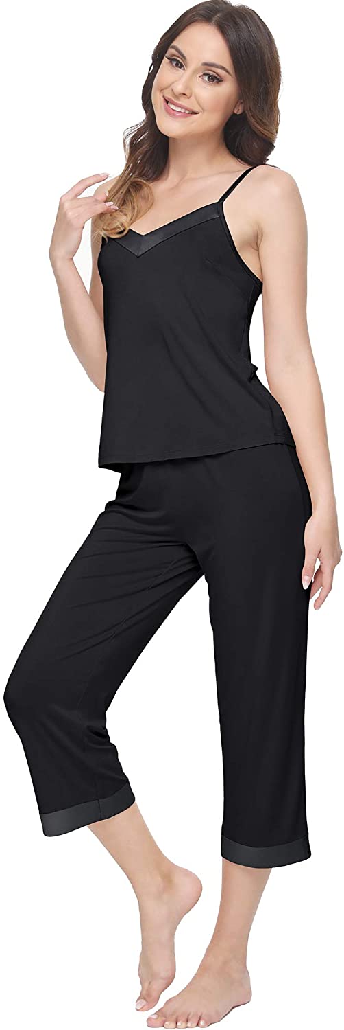 Price:$35.99 Women's Capri Pajama Set Soft Sleeveless Sleepwear Bamboo Viscose Tank Top Pjs set S-4XL at Amazon Women’s Clothing store