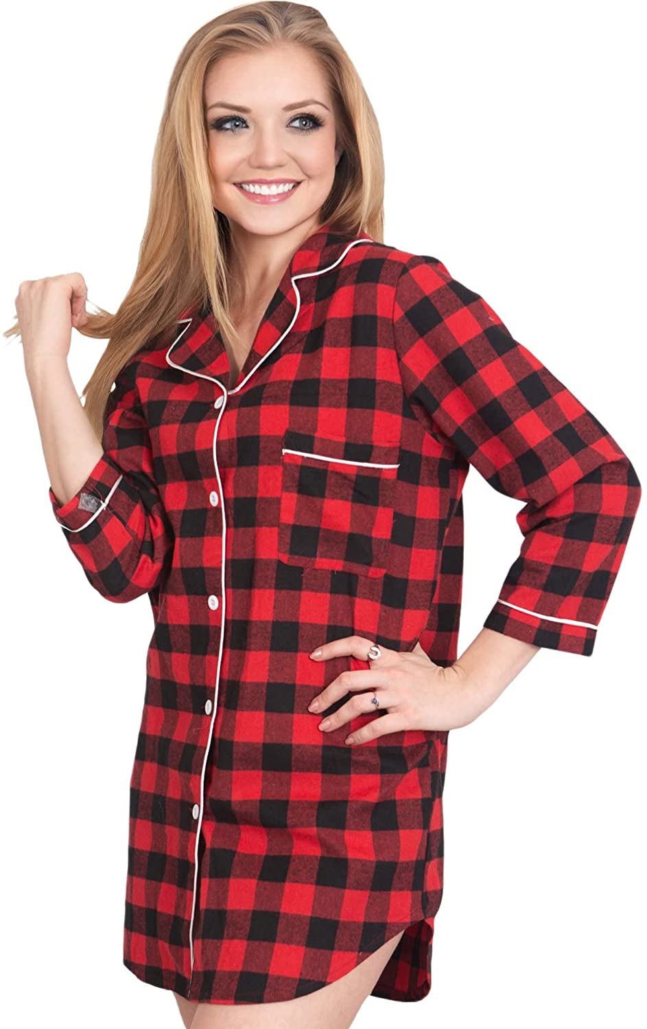 Price:$25.99 Design Women's Long Sleeve Flannel Plaid Button Down Sleep Shirt Nightgown Soft Pajama Sleepwear at Amazon Women’s Clothing store