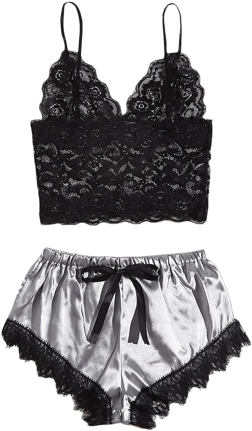 Price:$9.99 Women's 2Pcs Sexy Floral Lace Cami Top with Shorts Sleepwear Pajama Set at Amazon Women’s Clothing store