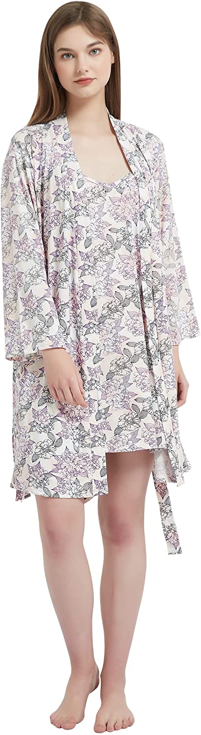 Price:$21.99 Women's Printed 2PC Sleepwear Set Pj Robe Set with Chemise Nightgown Pajamas Sets for Women : Clothing, Shoes & Jewelry