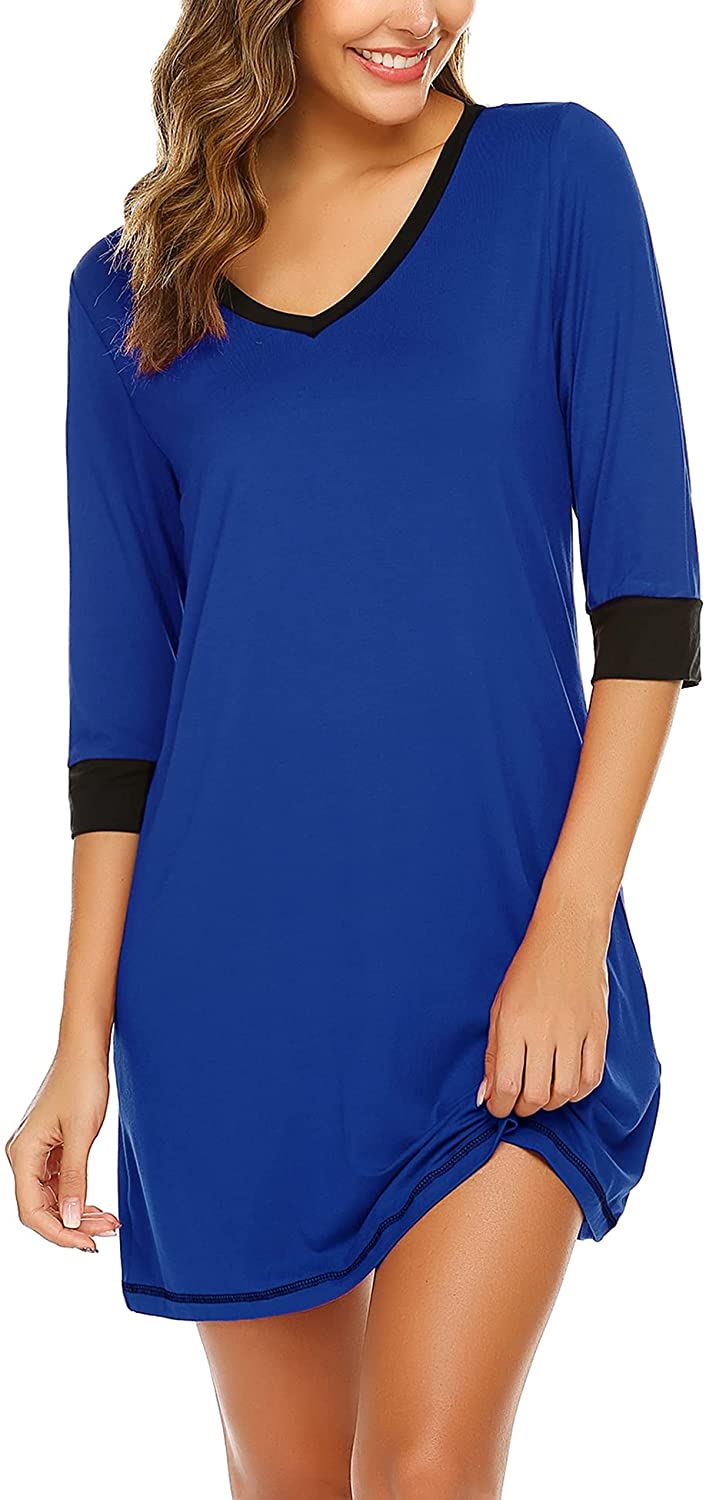 Price:$22.99 Sleepshirts Womens Nightgowns Soft Sleepwear 3/4 Sleeve Night Shirts V Neck Sleep Dress Loose Nighties at Amazon Women’s Clothing store