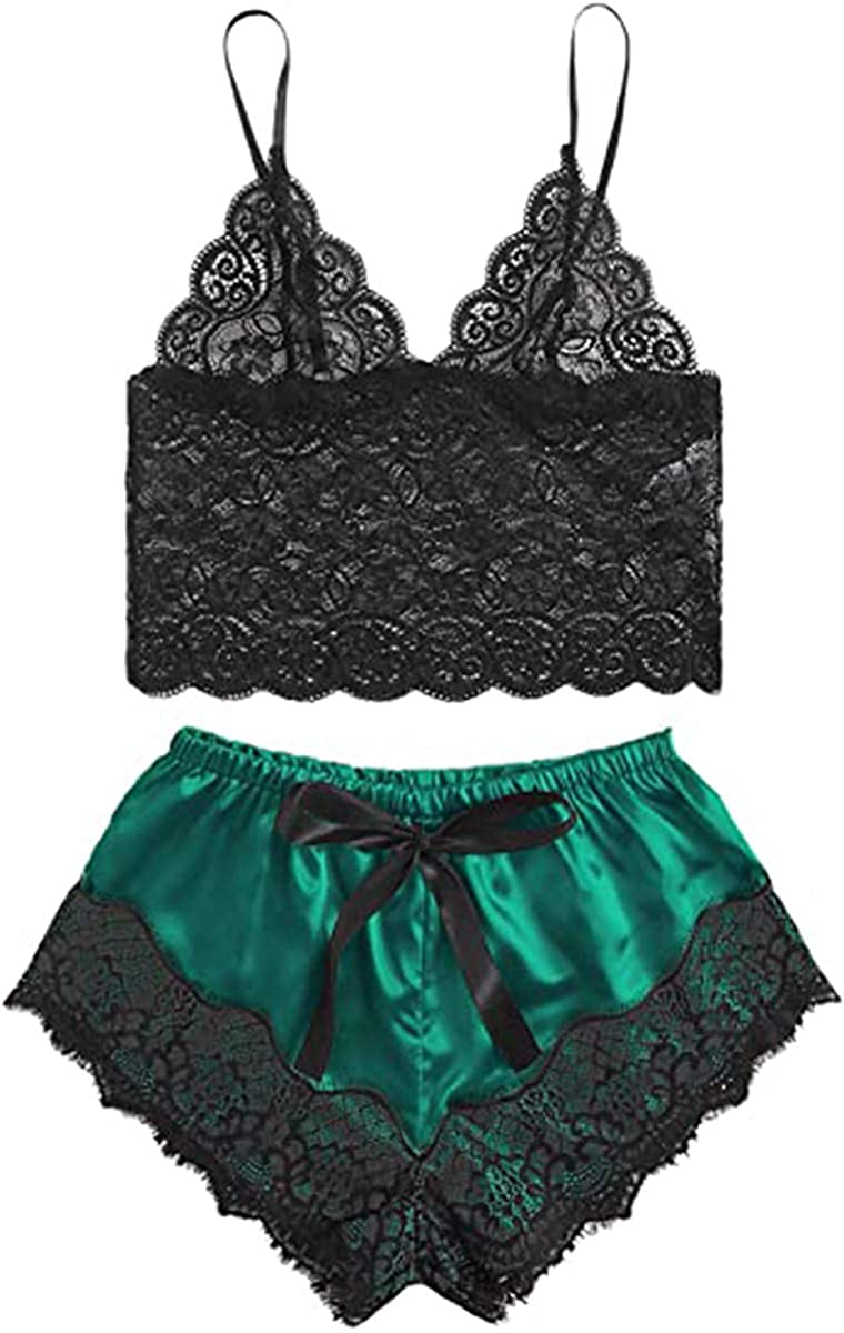 Price:$12.89 Women Sexy Lace Lingerie Pajama Set Lace Cami Top with Panties Sleepwear 2 Piece Outfits Nightwear : Clothing, Shoes & Jewelry