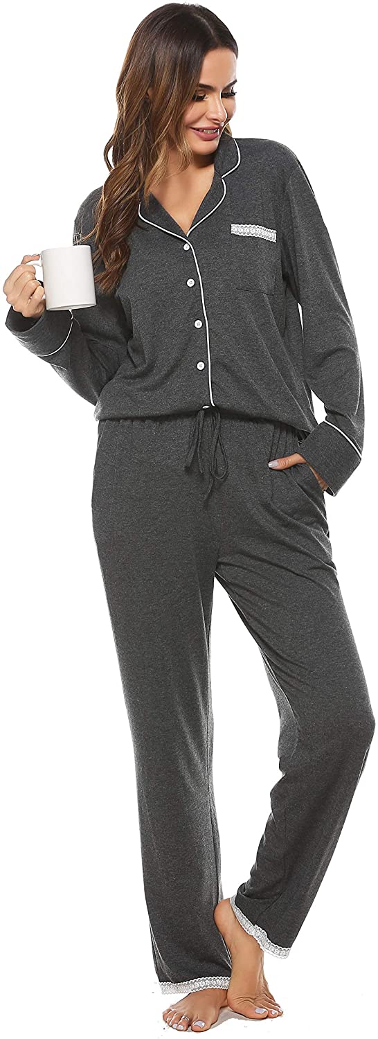Price:$26.53 Pajama Set for Women, Button Down Satin Nightwear Long Sleeve Pj Sexy Cozy Sleepwear with Pockets S-XXL at Amazon Women’s Clothing store